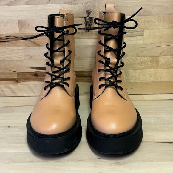 Who What Wear Camel Brown Leather Combat Boots Women’s Sz 8.5 - Picture 2 of 8
